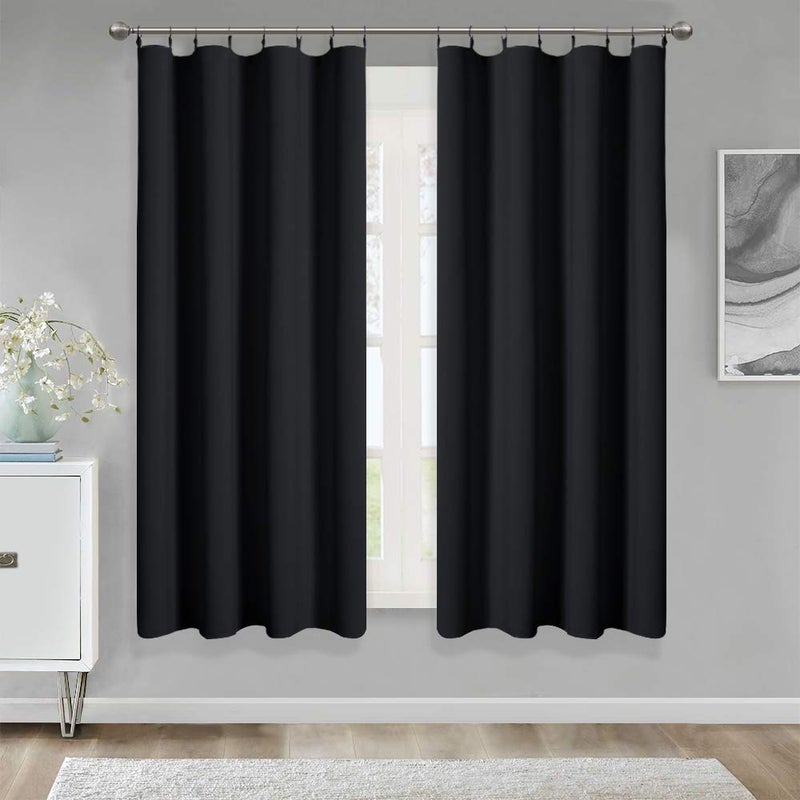 KGORGE Blackout Curtain Liner for Window - Noise Reducing Privacy Protection Sun Block Panels, 100% Room Darkening Drapes Easy Installation Rings Included (1 Pair, W 50 x L 59 inches, Black) - Image 2